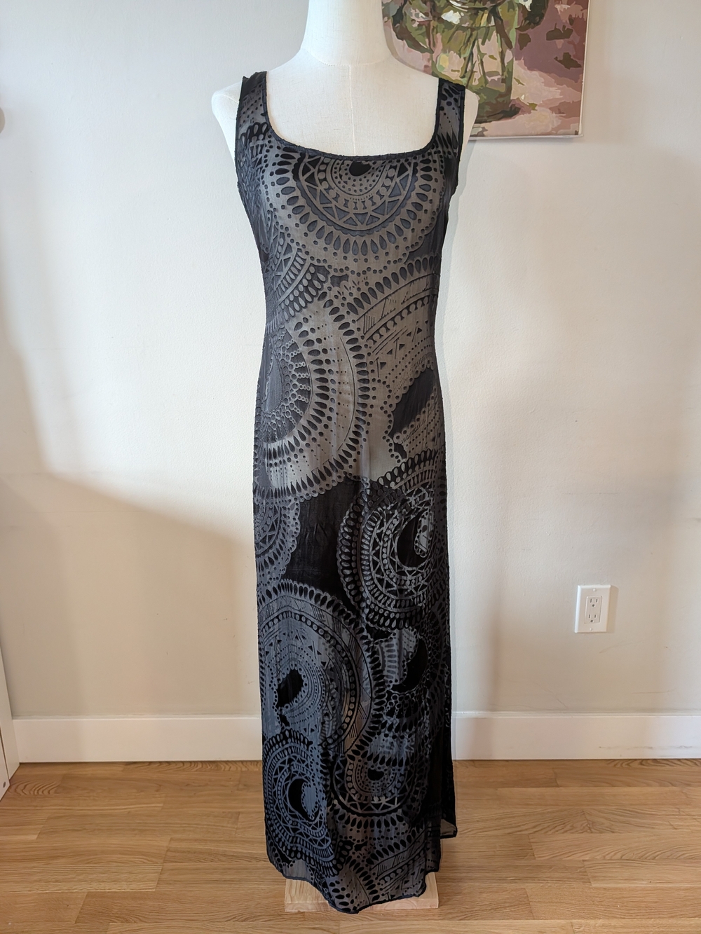Archival 90s Ineptie Paris By Laetitia Hecht Burnout Silk Sheer Dress